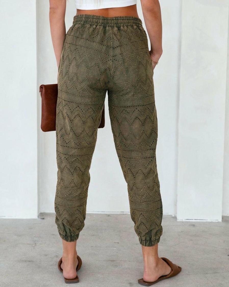 Clothing * | Fate-001 Pants Lola Cotton Pocketed Eyelet Joggers Olive