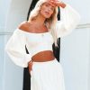 Clothing * | Vint-001 Svea Swiss Dot Shimmer Off The Shoulder Crop Top White Gold Final Sale The Vacation Shop