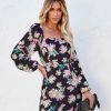 Clothing * | Lush-001 Isla Floral Square Neck Mini Dress Black Multi