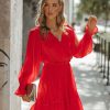 Clothing * | Aeom-001 Nathalia Satin Ruffle Dress Red Final Sale Vici Exclusives