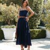 Clothing * | Newb-001 Shirley Ruffle Tiered Midi Dress Navy Final Sale