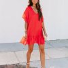 Clothing * | Tych-001 Take Me To Miami Claudina Ruffle Trim Shift Dress Red