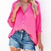 Clothing * | Flaw-001 Carla Embossed Button Down Blouse Hot Pink Final Sale Take Me To Miami