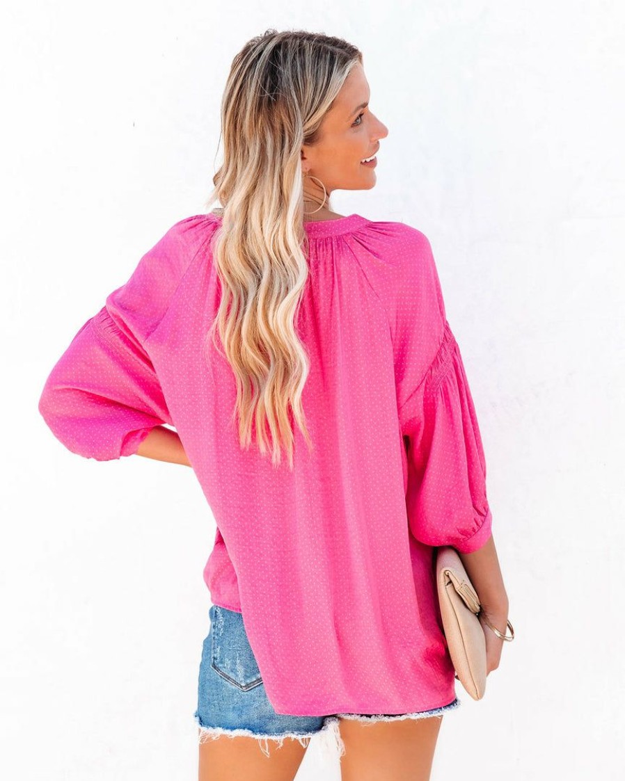 Clothing * | Flaw-001 Carla Embossed Button Down Blouse Hot Pink Final Sale Take Me To Miami