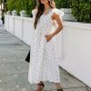 Clothing * | Dee-001 Edith Cotton Pocketed Polka Dot Midi Dress White Final Sale