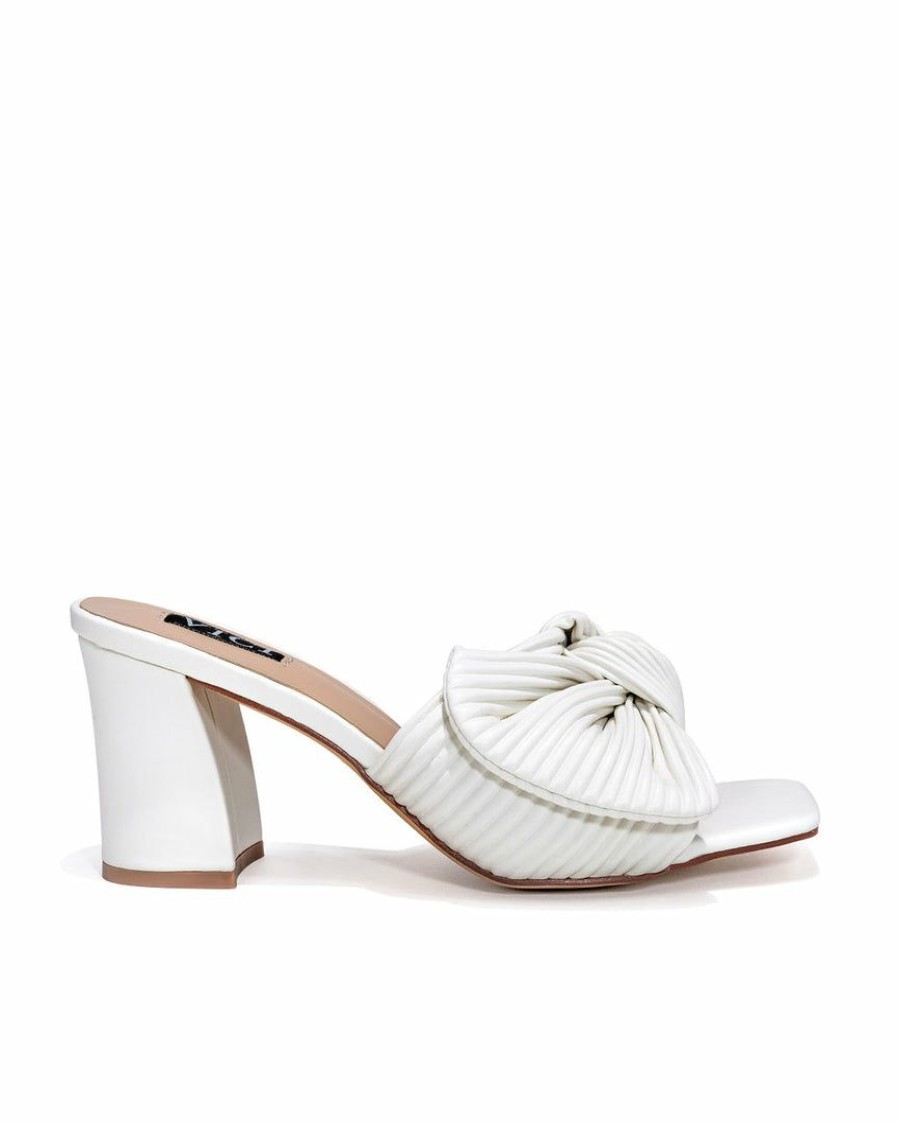 Shoes * | Prim-001 Colette Pleated Faux Leather Block Heel-White Final Sale