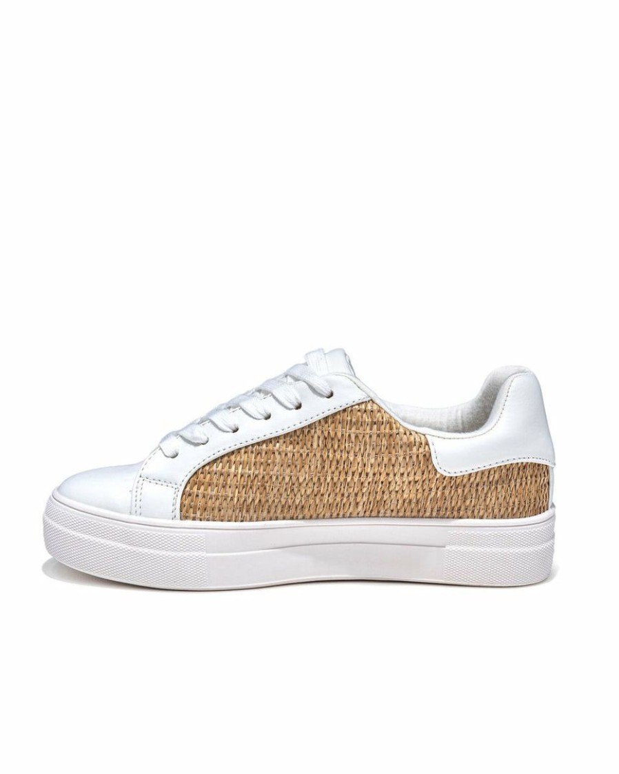 Shoes * | Fort-001 Kira Faux Leather Raffia Sneaker White Flash Sale Everyday Essentials