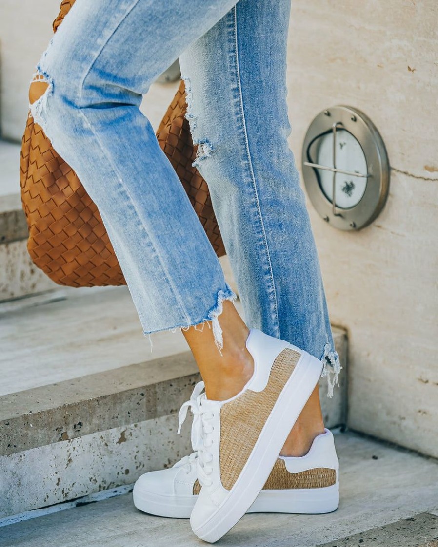 Shoes * | Fort-001 Kira Faux Leather Raffia Sneaker White Flash Sale Everyday Essentials