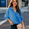 Clothing * | Tych-001 Tops Attention To Detail Button Down Tie Blouse Clean Blue Final Sale