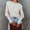 Clothing * | Elan-001 Bethany Cable Knit Ruffle Sweater Final Sale Sweaters