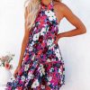 Clothing * | Oliv-001 Vici Exclusives Map Of Spring Floral Backless Halter Mini Dress Orange Lavender Final Sale