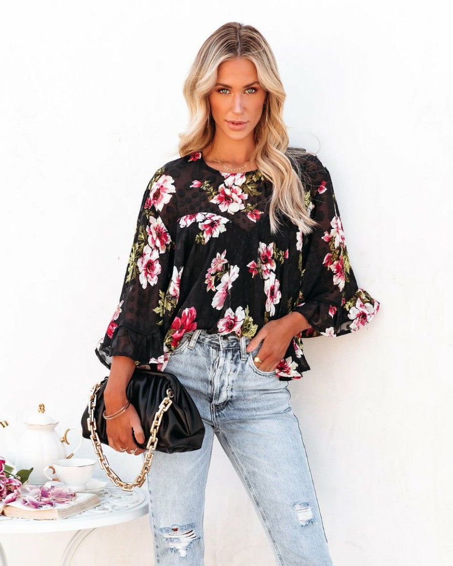 Clothing * | Aeom-001 Ready For Romance Embossed Floral Blouse Final Sale Date Night Out