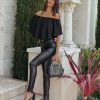 Clothing * | Baga-001 Simplicity High Rise Faux Leather Pants Black Final Sale