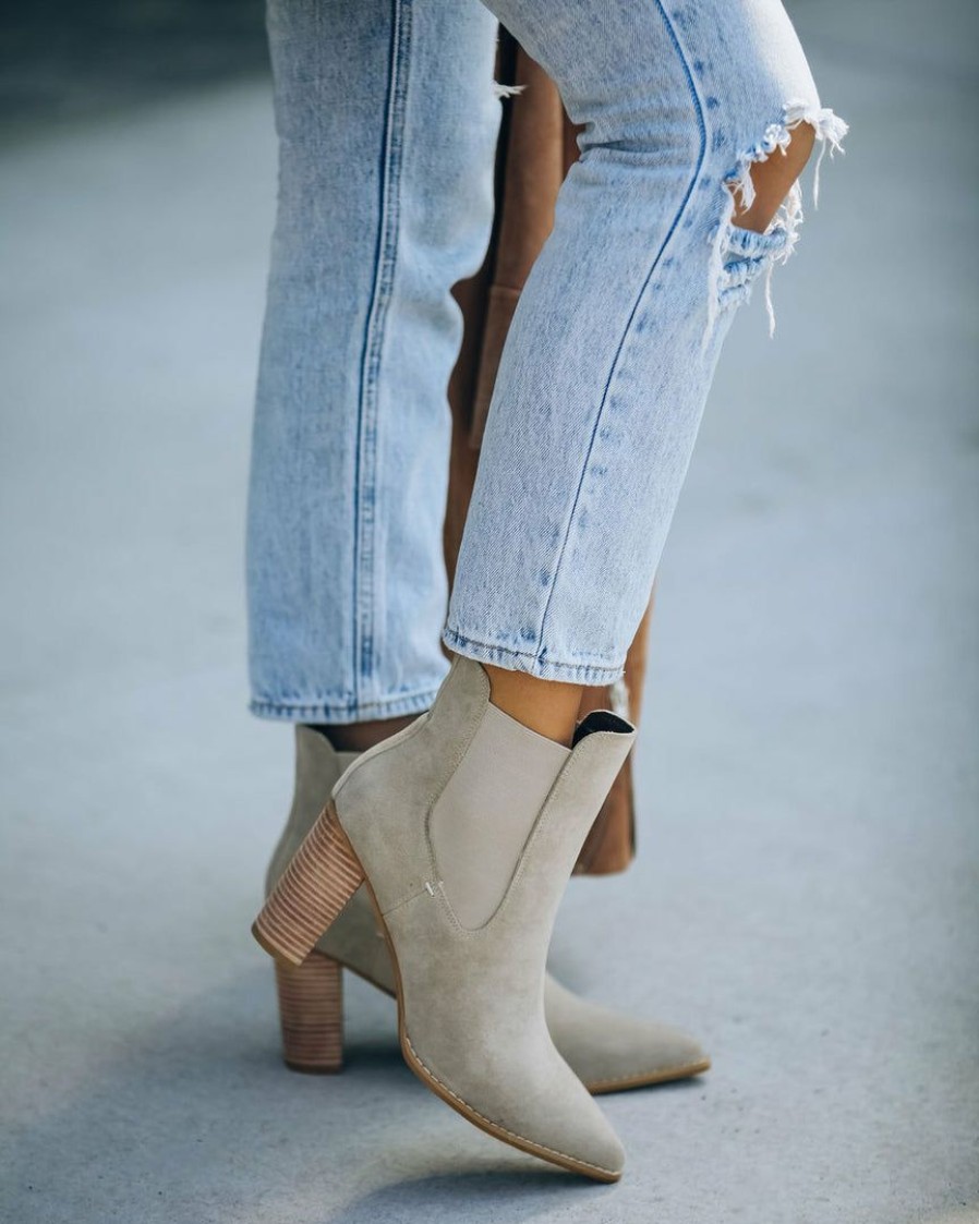 Shoes * | Mira-001 Uptown Faux Suede Heeled Bootie Grey