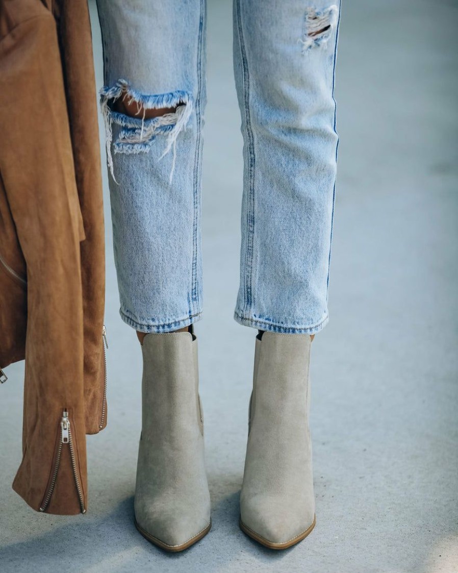 Shoes * | Mira-001 Uptown Faux Suede Heeled Bootie Grey