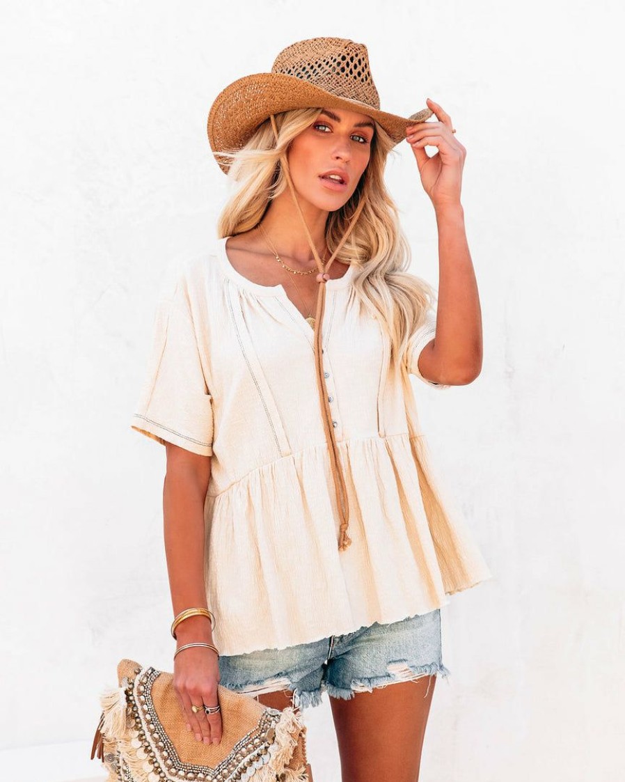 Clothing * | Wish-001 Sunny Daze Raena Cotton Button Down Babydoll Top Cream Final Sale