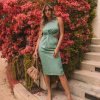 Clothing * | Fore-001 Dresses Bernadette Cutout Twist Knit Midi Dress Sea Green Final Sale