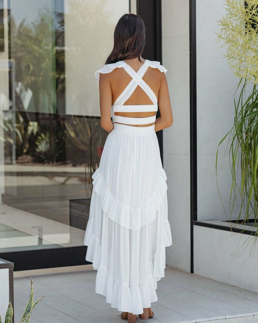 Clothing * | Do+B-001 Philomena Tiered Ruffle Maxi Dress White Final Sale Dresses