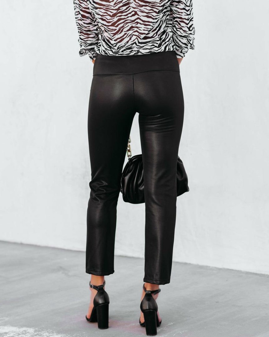 Clothing * | Oliv-001 Freedom Faux Leather Slit Front Pants Black Final Sale Date Night Out