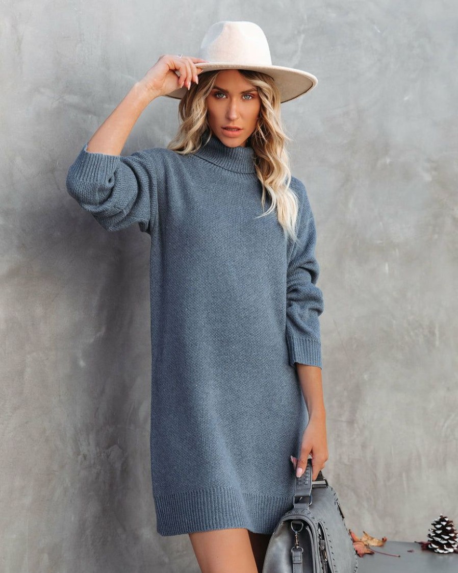 Clothing * | Entr-001 Bump Friendly Kannon Turtleneck Sweater Dress Slate Final Sale