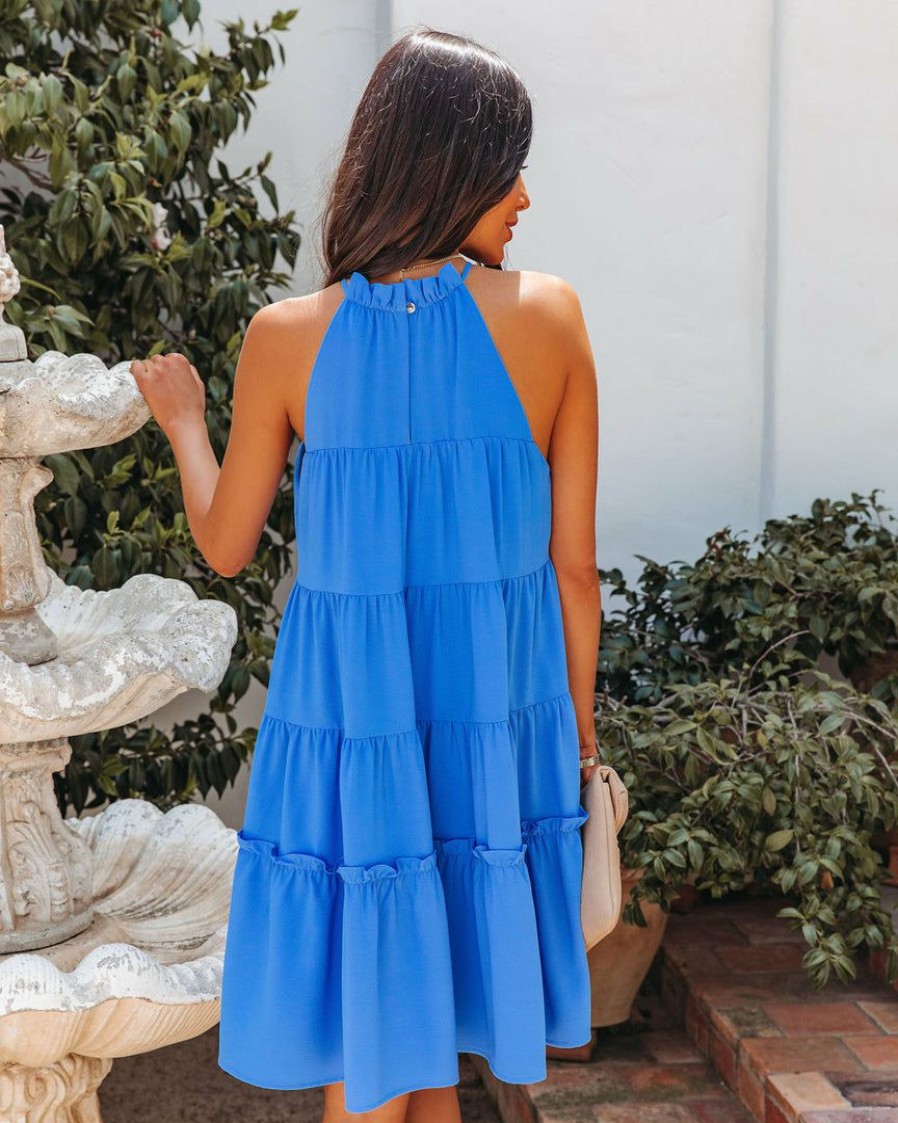 Clothing * | Tych-001 Take Me To Miami Eleana Tiered Halter Ruffle Dress Clean Blue Final Sale