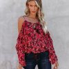 Clothing * | Oliv-001 Mercury Printed Cold Shoulder Ruffle Top Final Sale