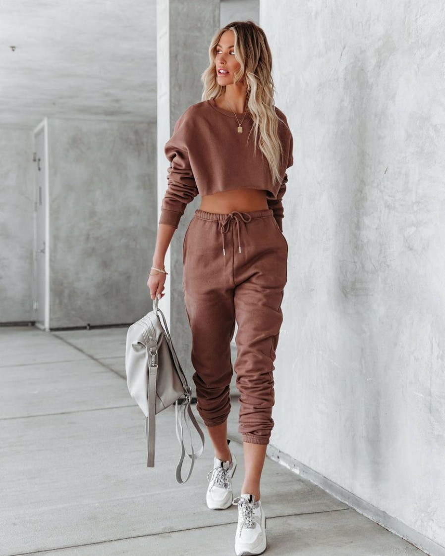 Clothing * | All-001 Jordyn Cotton Blend Cropped Sweatshirt Latte Flash Sale