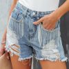 Clothing * | Pol-001 Sunny Daze Rhinestone Cowgirl Distressed Denim Shorts Denim Flash Sale