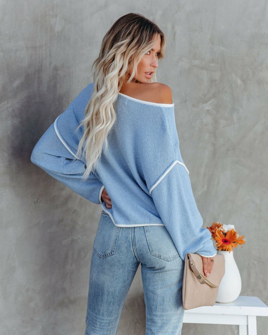 Clothing * | Prom-001 Arnie Cotton Blend Cropped Sweater Periwinkle Final Sale