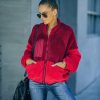 Clothing * | Dee-001 Nava Pocketed Colorblock Zip Up Jacket Wine Final Sale Coats & Jackets