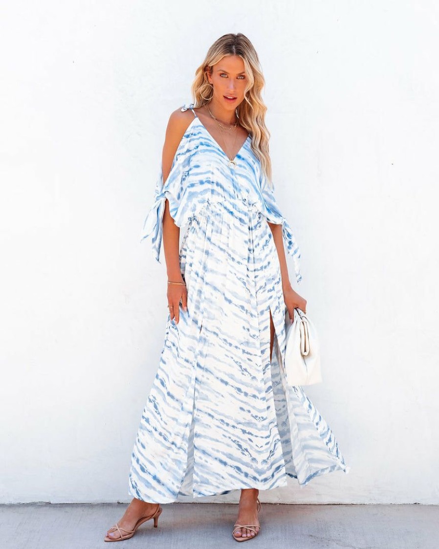 Clothing * | Vint-001 The Vacation Shop Strikingly Blue Cold Shoulder Maxi Dress Final Sale