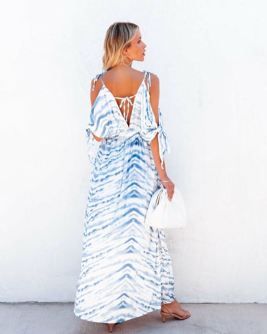 Clothing * | Vint-001 The Vacation Shop Strikingly Blue Cold Shoulder Maxi Dress Final Sale