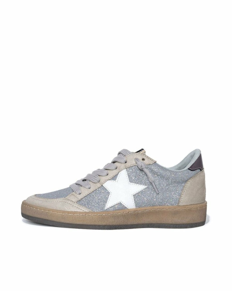 Shoes * | Shu -001 Piera Lace Up Glitter Sneaker Silver Final Sale