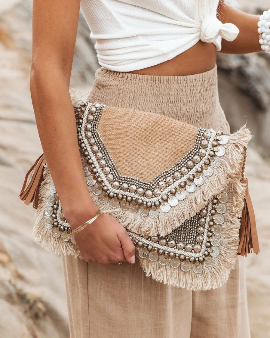 Bags * | Shas-001 Resort Shop Shashi Leela Clutch Natural