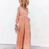 Clothing * | Btfl-001 Takeoff Star Print Pocketed Maxi Dress Peach Dresses