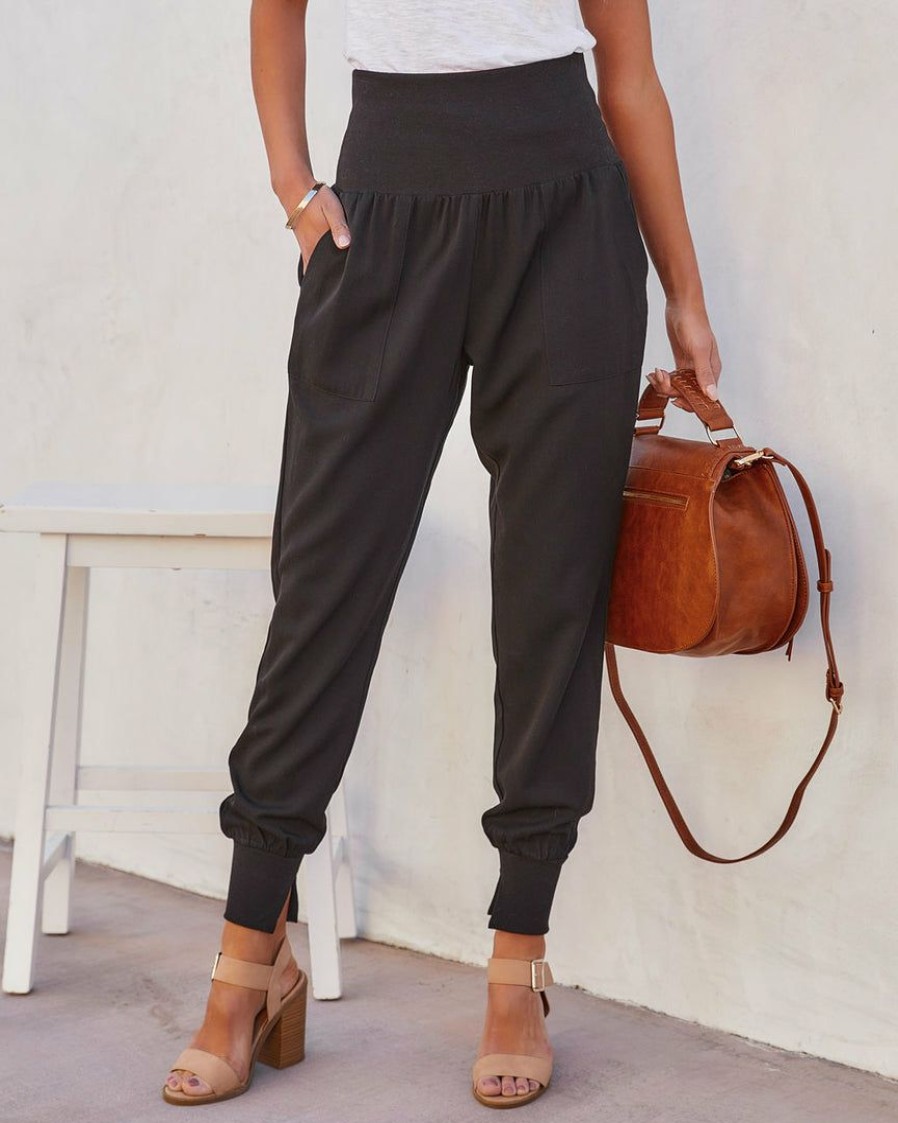 Clothing * | Tea-002 Hot And Bothered Pocketed Cotton Joggers Black