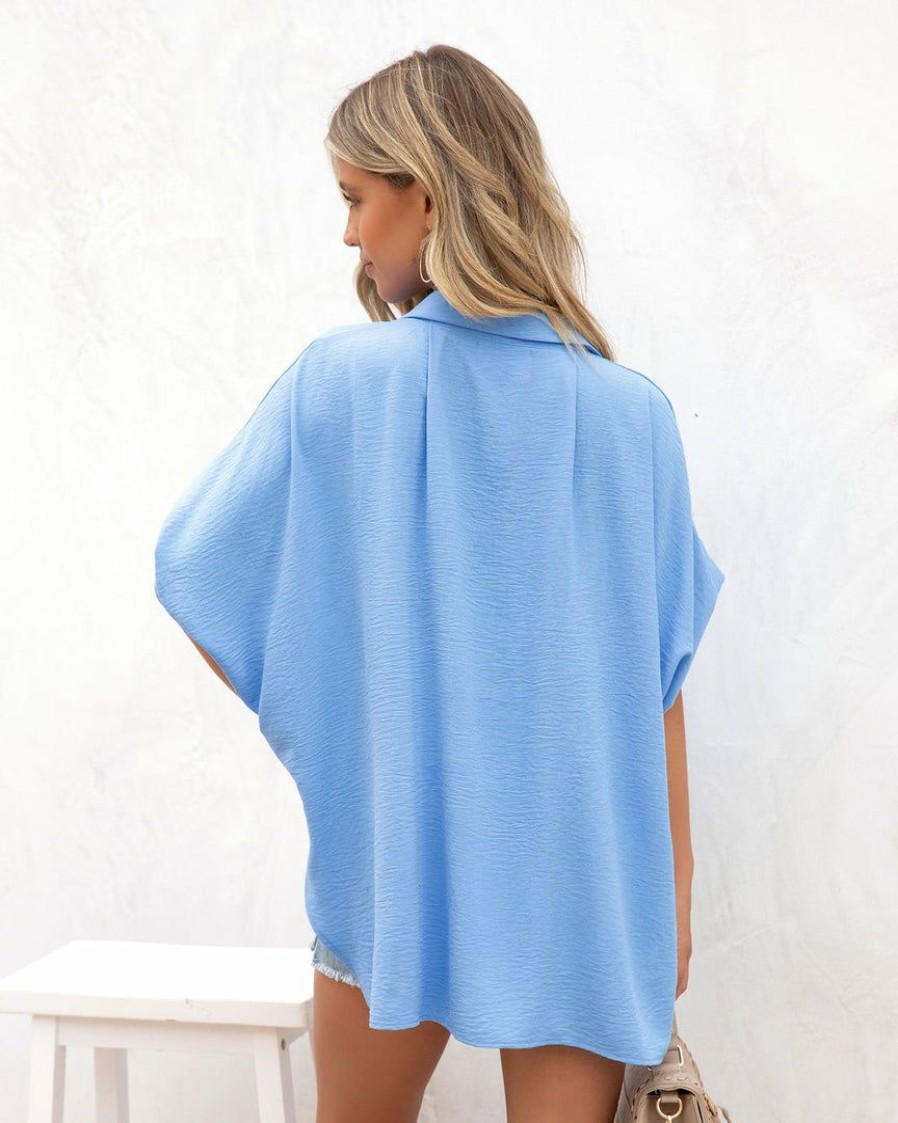 Clothing * | Buck-001 Tops Oh Jolene Oversized Collared Blouse Sky Blue