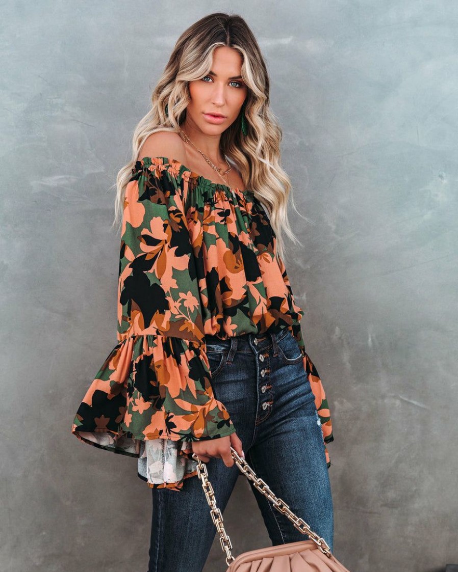 Clothing * | Oliv-001 Vici Exclusives Simba Floral Off The Shoulder Bell Sleeve Top Final Sale