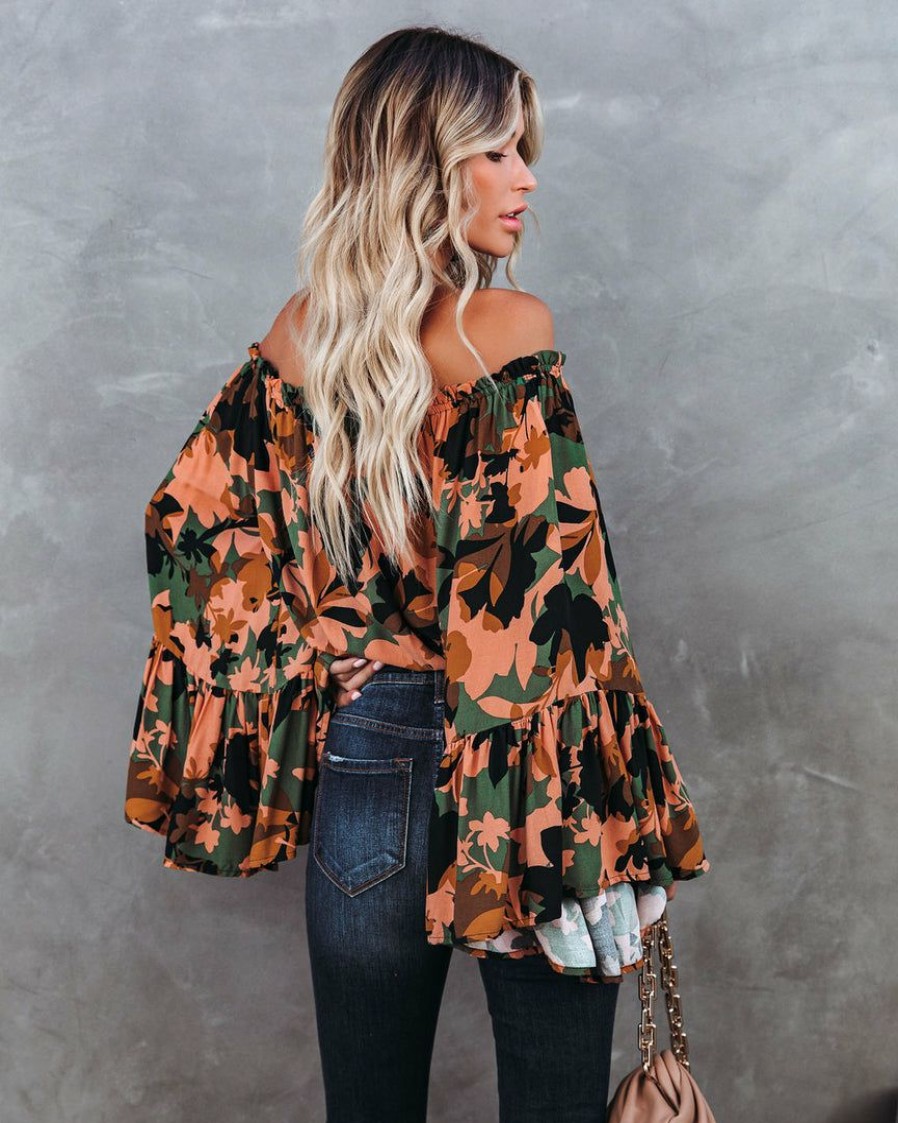 Clothing * | Oliv-001 Vici Exclusives Simba Floral Off The Shoulder Bell Sleeve Top Final Sale