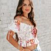 Clothing * | Oliv-001 Providencia Floral Puff Sleeve Crop Top