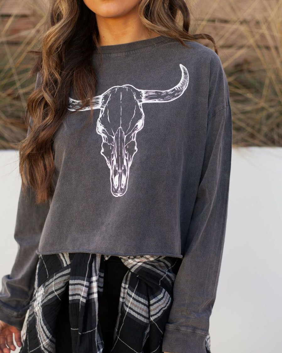 Clothing * | Zutt-001 Tops Longhorn Cotton Vintage Long Sleeve Tee