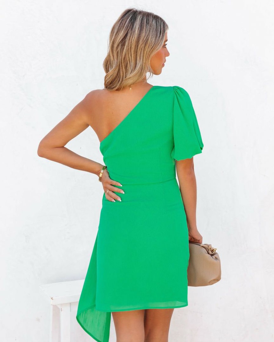 Clothing * | Flat-001 Preorder Gemstone One Shoulder Gathered Mini Dress Emerald