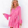 Clothing * | Aeom-001 Take Me To Miami Santa Clarita Ruffle Mini Dress Hot Pink Final Sale