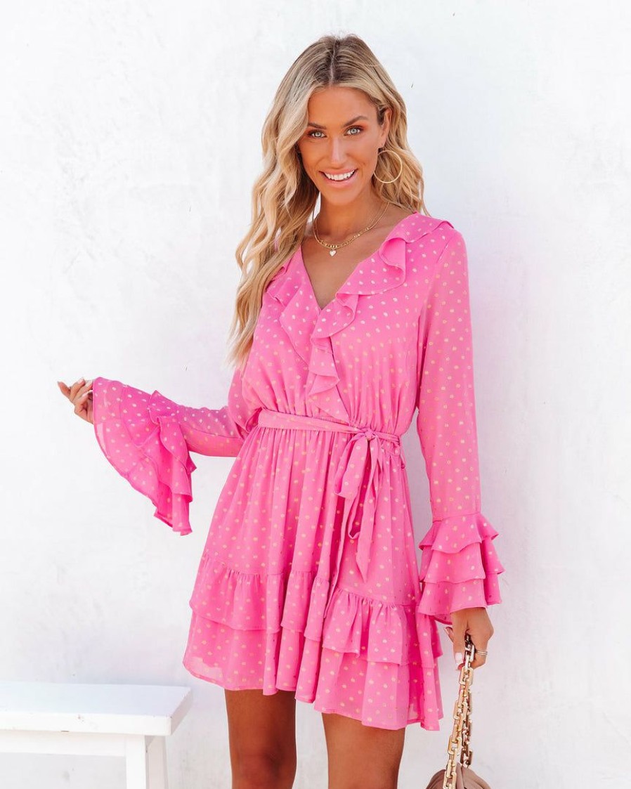 Clothing * | Aeom-001 Take Me To Miami Santa Clarita Ruffle Mini Dress Hot Pink Final Sale