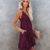 Clothing * | List-001 Best Of My Love Pocketed Lace Ruffle Dress Plum