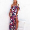 Clothing * | Oliv-001 All The Flowers Off The Shoulder Maxi Dress Orange Lavender Final Sale Dresses