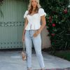 Clothing * | Endl-001 Date Night Out Kambry Cotton Pleated Crop Top White Final Sale