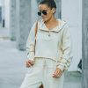 Clothing * | Pol-001 Blanca Cotton Cropped Henley Hoodie Cream Final Sale