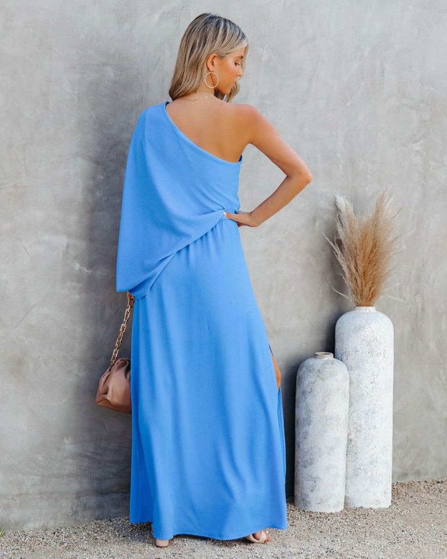 Clothing * | Tych-001 From The Source One Shoulder Maxi Dress Clean Blue Final Sale Dresses