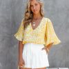 Clothing * | Tych-001 Time Flies Printed Bell Sleeve Blouse Yellow Tops